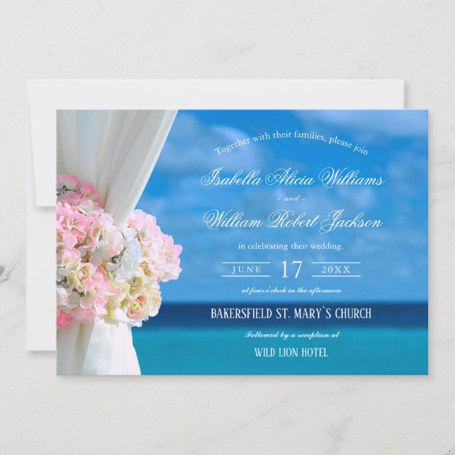 Invitation Elégante Plage Florale Mariage d'été Célébration (Devant)