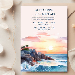 Invitation Elégante plage Mariage bleu océan