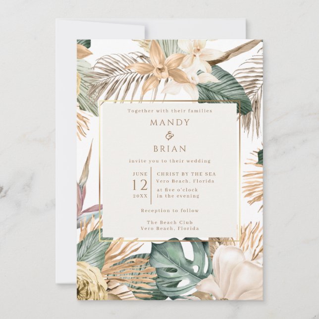 Invitation Elégante Plage Tropicale Destination Mariage (Devant)
