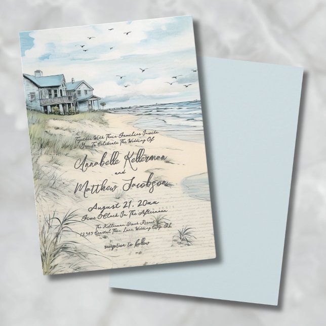 Invitation Elégante plage Vintage Mariage (Elegant Vintage Coastal Beach Wedding Invitation)