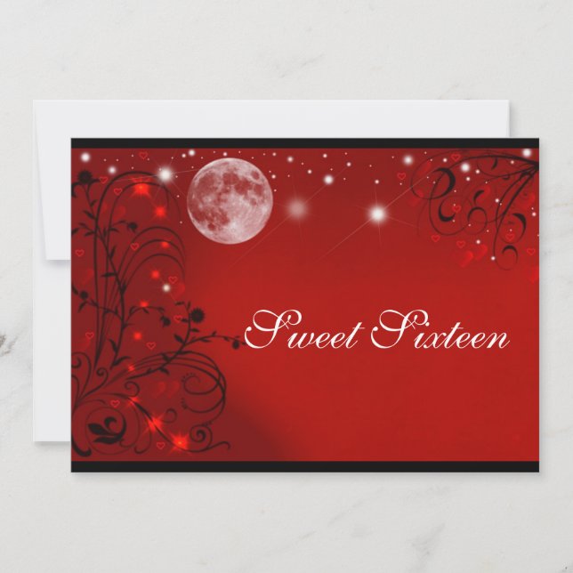 Invitation Elégante Pleine lune rouge noir blanc, Sweet sixte (Devant)