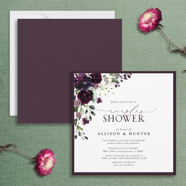 Invitation Elégante Plum Purple Aquarelle Couples Douche (Créateur téléchargé)