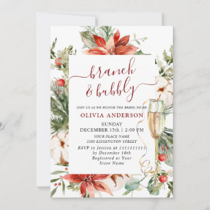 Invitation Elégante Poinsettia Aquarelle Rouge Brunch & Bubbl