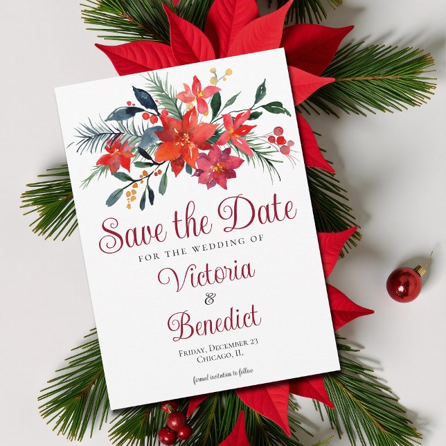 Invitation Élégante Poinsettia rouge de Noël Enregistrer la d (Créateur téléchargé)