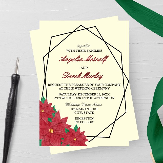 Invitation Élégante Poinsettia Rouge Mariage d'hiver Invitati (Créateur téléchargé)