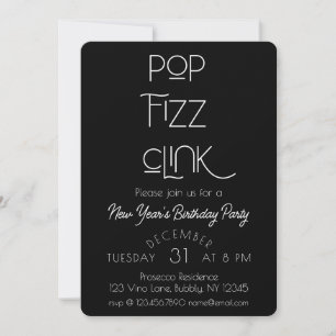 Invitation Élégante Pop Fizz Clink fête du Nouvel An