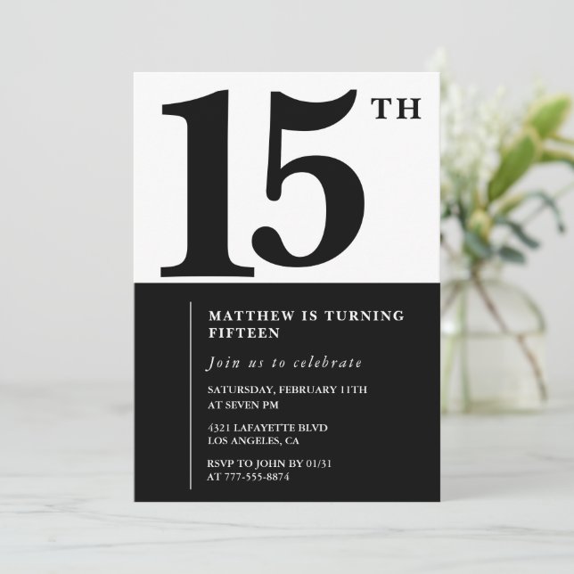 Invitation élégante pour 15 ans anniversaire Black (Debout devant)