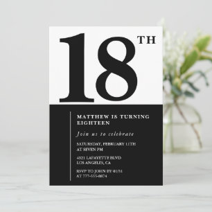 Invitation élégante pour 18 ans Black Chic Moderne
