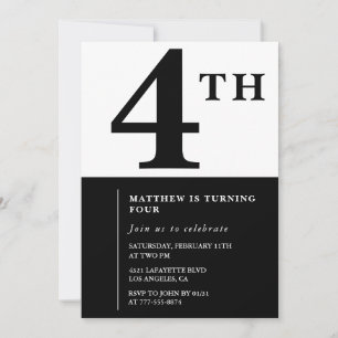 Invitation élégante pour 4ème anniversaire Noir Ch