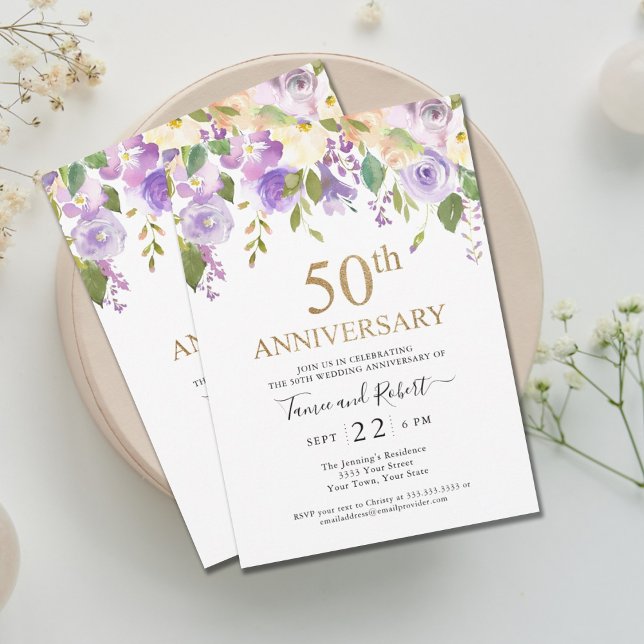 Invitation élégante pour 50 ans de mariage violet  (Créateur téléchargé)