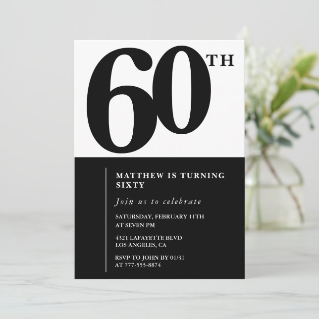 Invitation élégante pour 60ème anniversaire Black  (Debout devant)