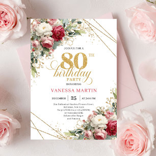 Invitation élégante pour 80 ans avec des roses bla