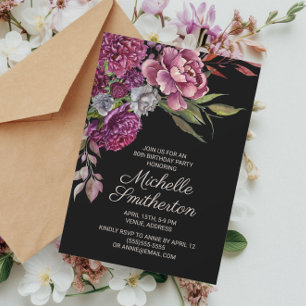Invitation élégante pour 80 ans avec fleurs violet