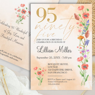 Invitation élégante pour 95 ans avec fleurs en or