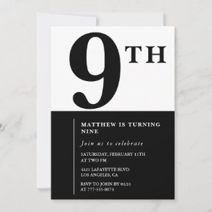 Invitation élégante pour 9 ans Black Chic Moderne