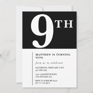 Invitation élégante pour 9 ans garçon chic noir