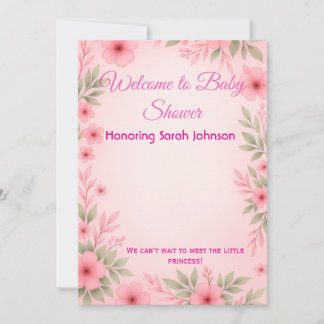 Invitation élégante pour Baby Shower aux fleurs ro