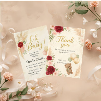Invitation élégante pour Baby Shower avec un ours