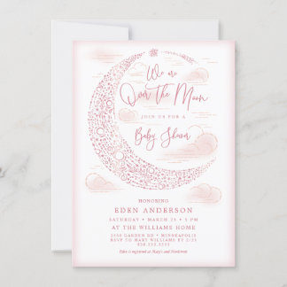 Invitation élégante pour Baby Shower Fille Lune
