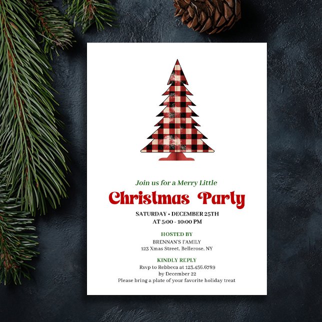 Invitation élégante pour événement de Noël à carre (Stylish Red Black Plaid Christmas Event Invite)
