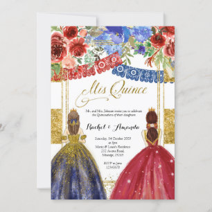 Invitation élégante pour jumelles Quinceañera Flor