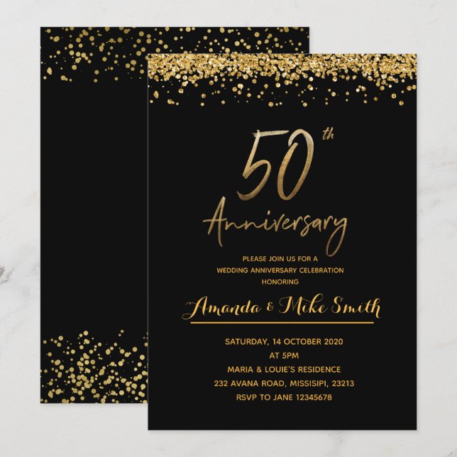 Invitation élégante pour les 50 ans de mariage en  (Devant / Derrière)