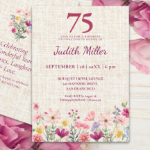 Invitation élégante pour les 75 ans avec fleurs sa