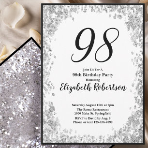 Invitation élégante pour les 98 ans Argent et Noir