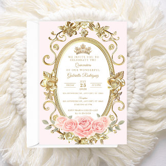 Invitation élégante pour Quinceañera Floral Rose