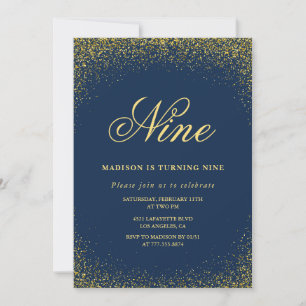 Invitation élégante pour un 9ème anniversaire Gold