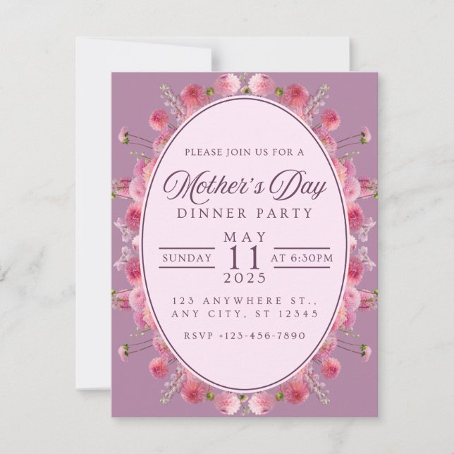Invitation élégante pour un dîner de fête des Mère (Devant)