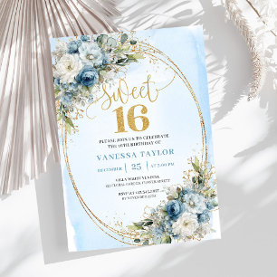 Invitation élégante pour un Sweet Sixteen bleu pou