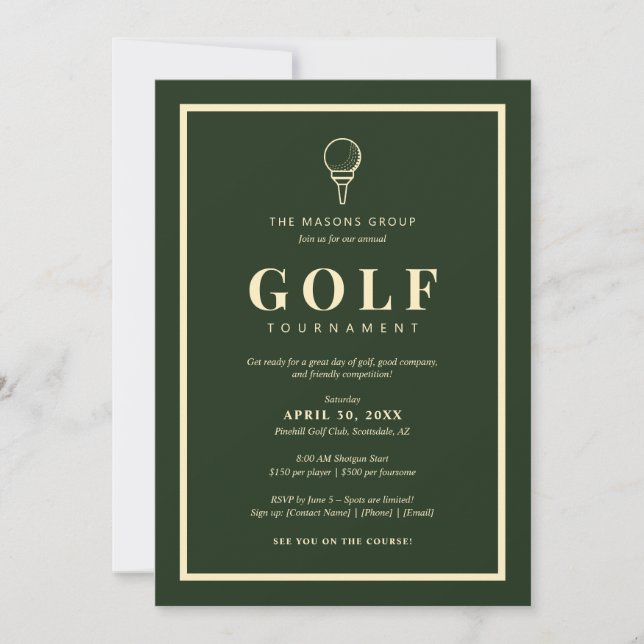 Invitation élégante pour un tournoi de golf  (Devant)