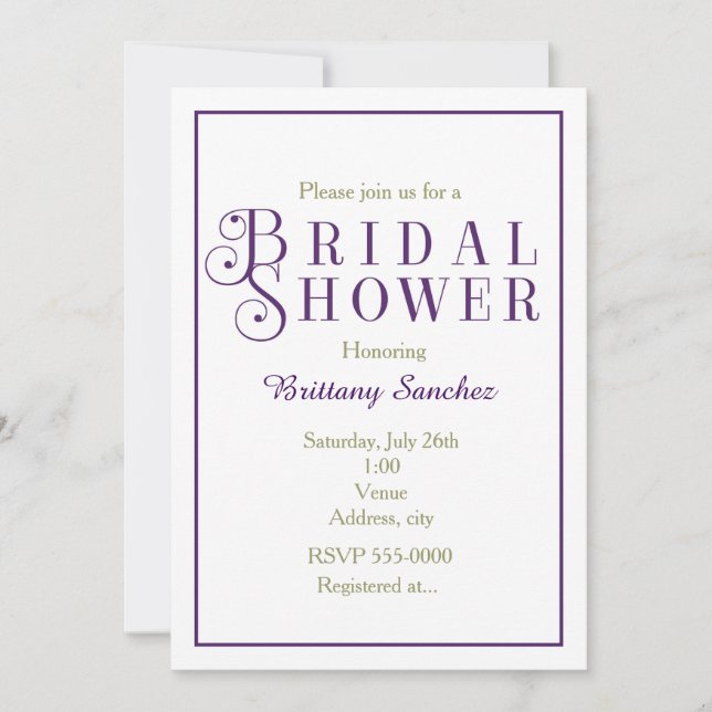 Invitation élégante pour une douche de mariage cou (Devant)