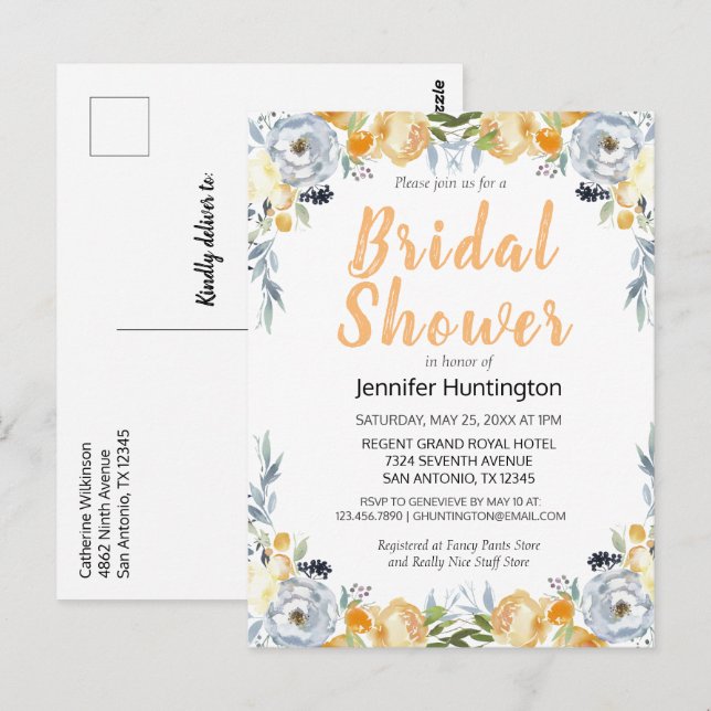 Invitation élégante pour une douche de mariage sur (Devant / Derrière)