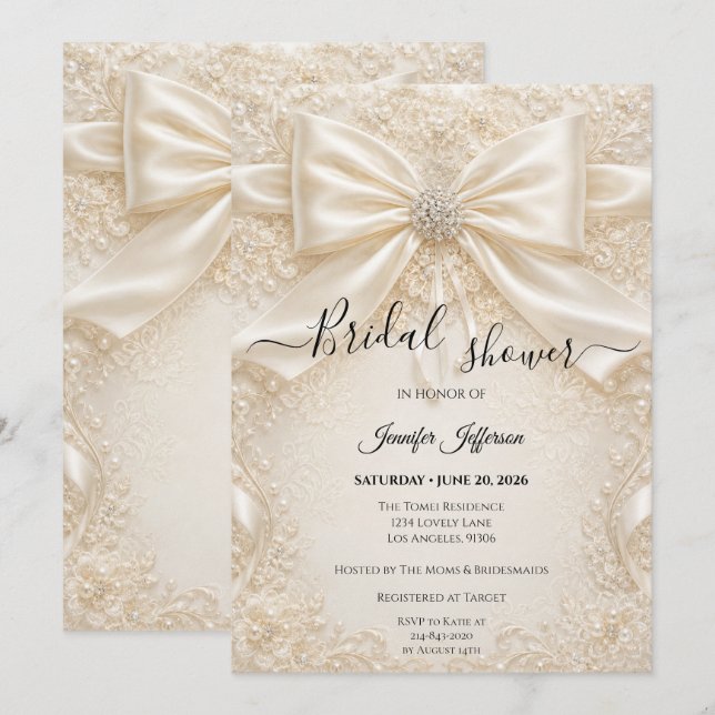 Invitation élégante pour une douche de mariée (Devant / Derrière)