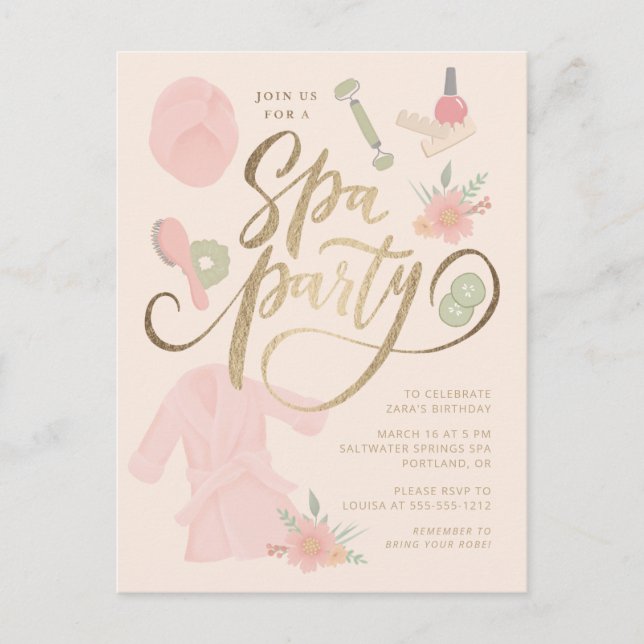 Invitation élégante pour une fête de spa avec faux (Devant)