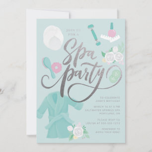 Invitation élégante pour une fête de spa bleu avec