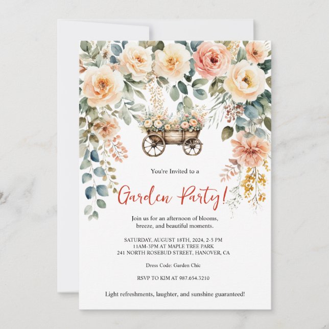 Invitation élégante pour une garden-party à l'aqua (Devant)