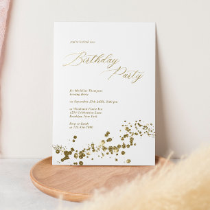 Invitation Elégante Poussière Or Blanc Confetti Adulte Annive