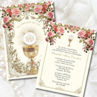 Élégante première communion rose Roses rouges