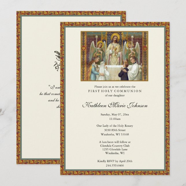 Invitation Élégante Première Sainte Communion Garçon Fille (Devant / Derrière)