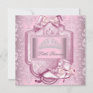 Invitation Élégante Princesse Baby shower fille rose Damas Ch