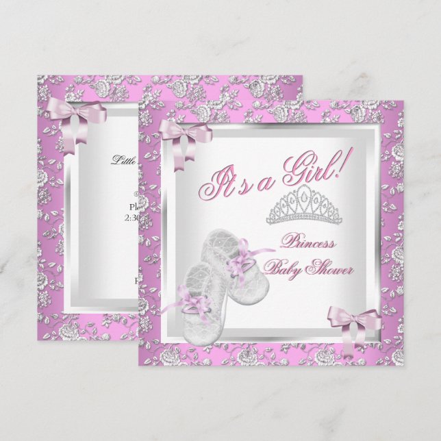 Invitation Élégante Princesse Baby shower fille rose rose (Devant / Derrière)