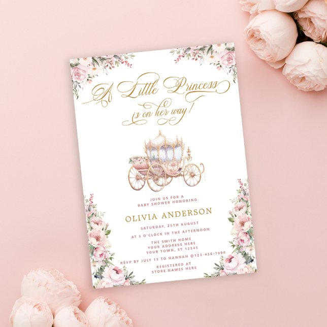 Invitation Elégante Princesse Baby shower rose pâle (Créateur téléchargé)