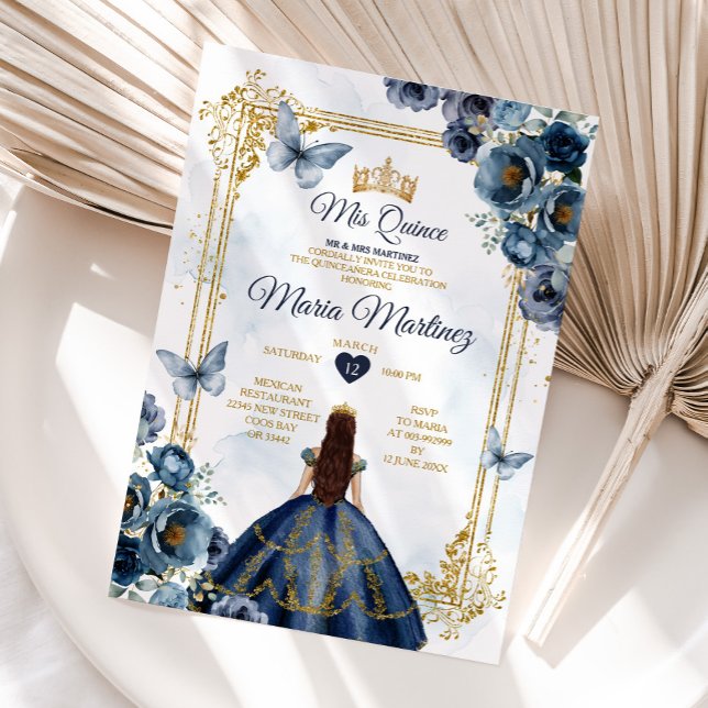 Invitation Elégante Princesse Bleu Nuit Et Or Quiñceanera (Créateur téléchargé)