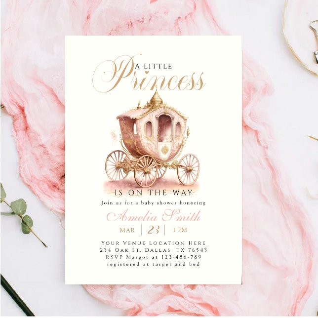Invitation Élégante Princesse Carrie Baby shower fille rose (Créateur téléchargé)