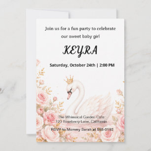 Invitation Elégante Princesse Cygne Rose Floral Anniversaire
