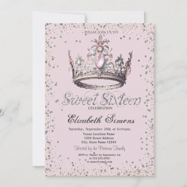 Invitation Élégante Princesse Diamants de Couronne Confetti S (Devant)
