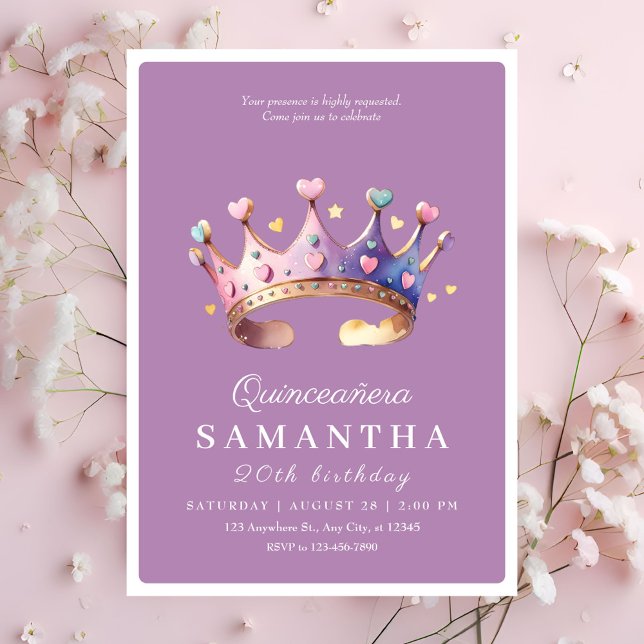 Invitation Elégante princesse d'or violet Quinceanera Anniver (Créateur téléchargé)